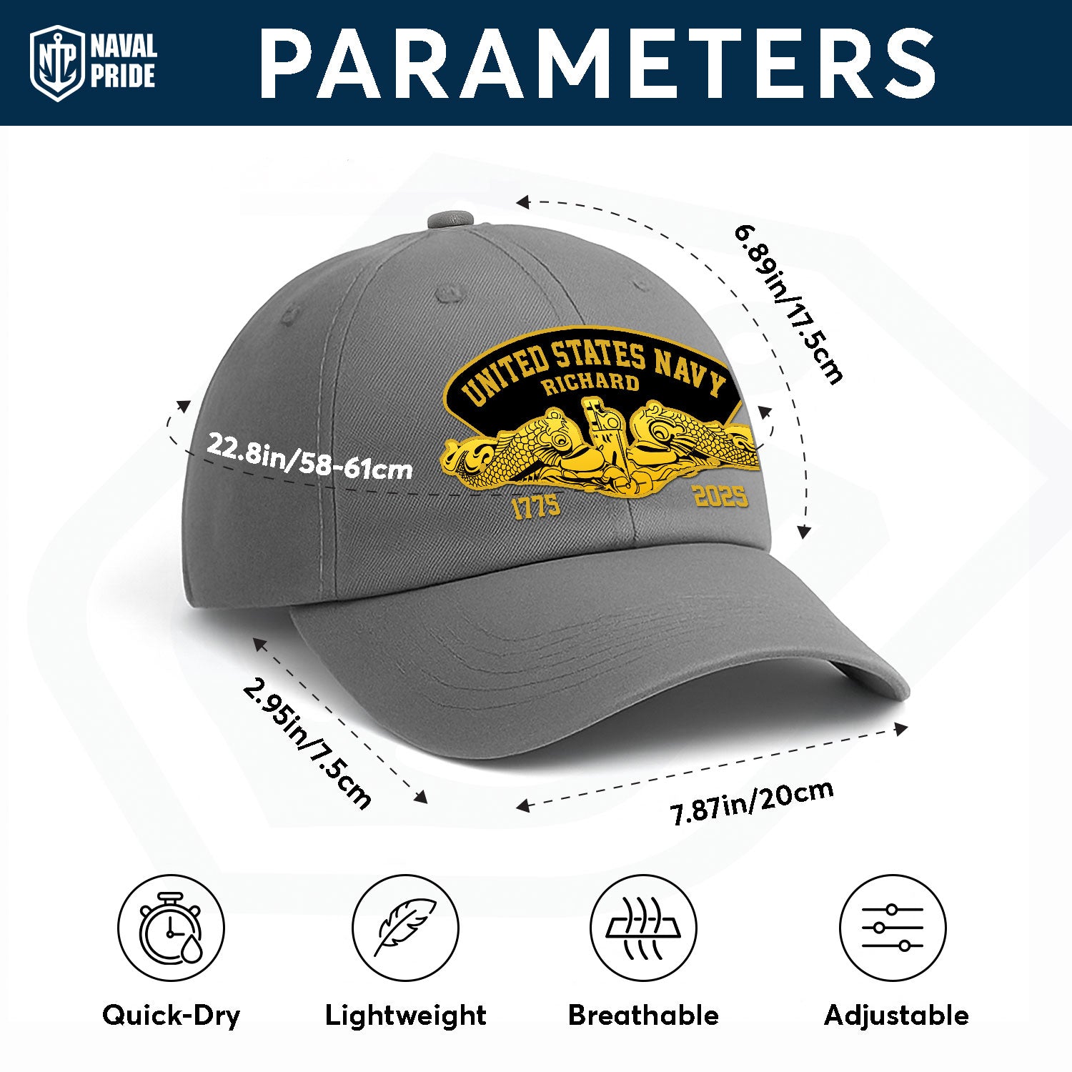 Custom Ranks & Text US Navy Premium Washed Denim Cap DC004