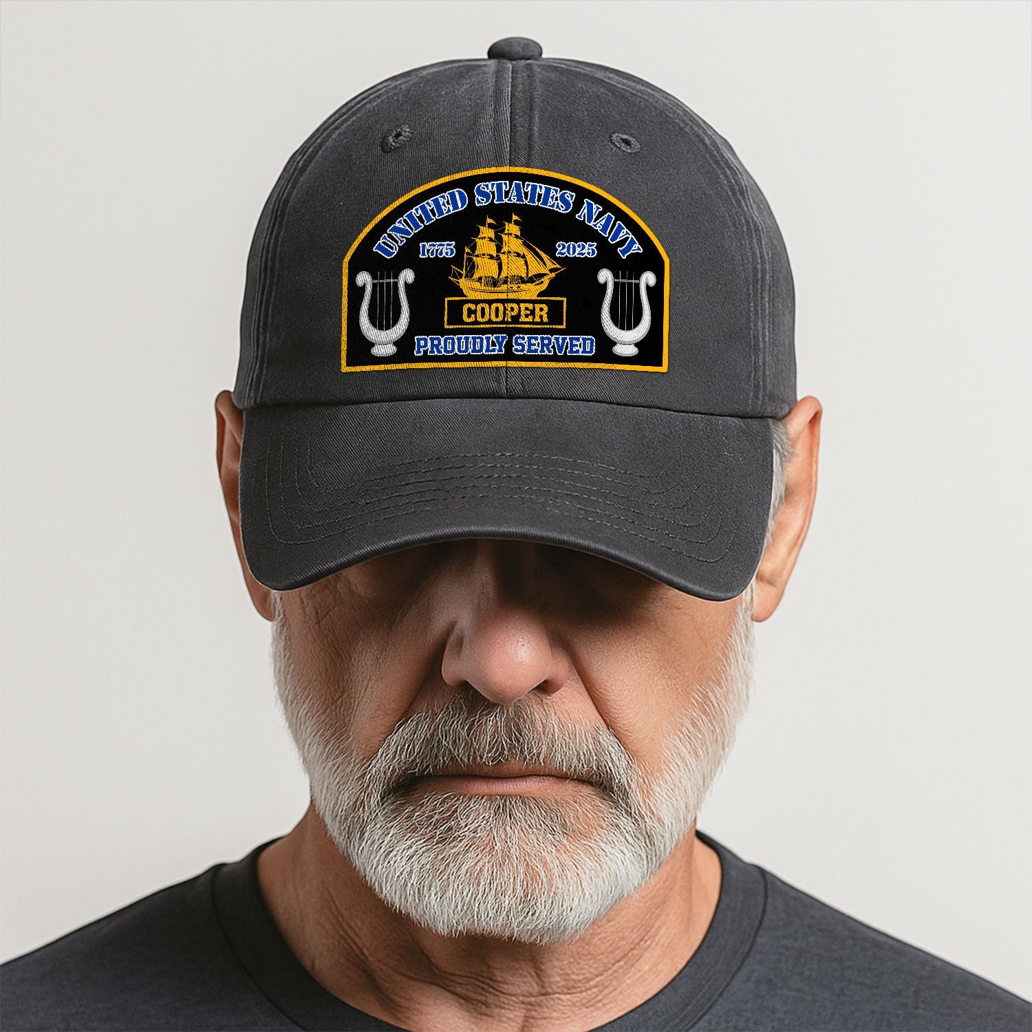 Custom Ranks & Text US Navy Premium Washed Denim Cap DC007
