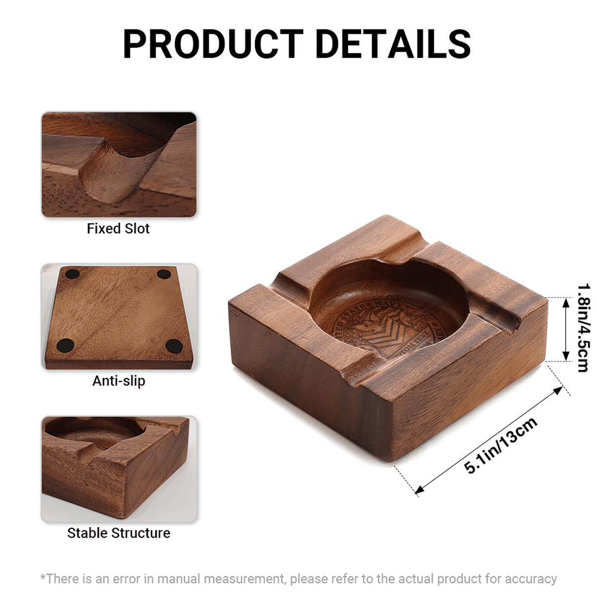 U.S. Navy Wooden Cigar Ashtray Personalized Rank and Custom Text