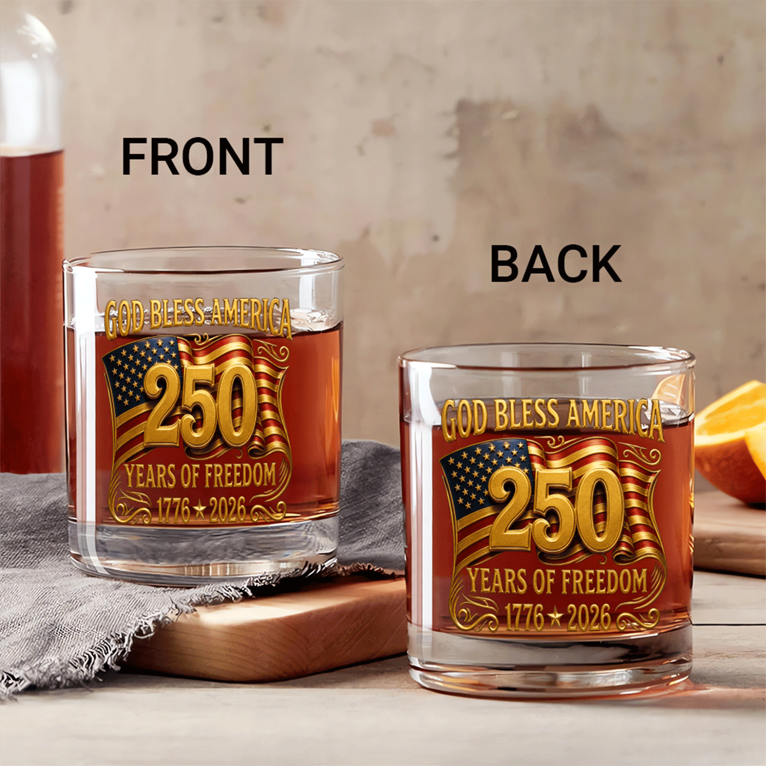 Patriotic Bourbon Glass USA 250 Years of Independence