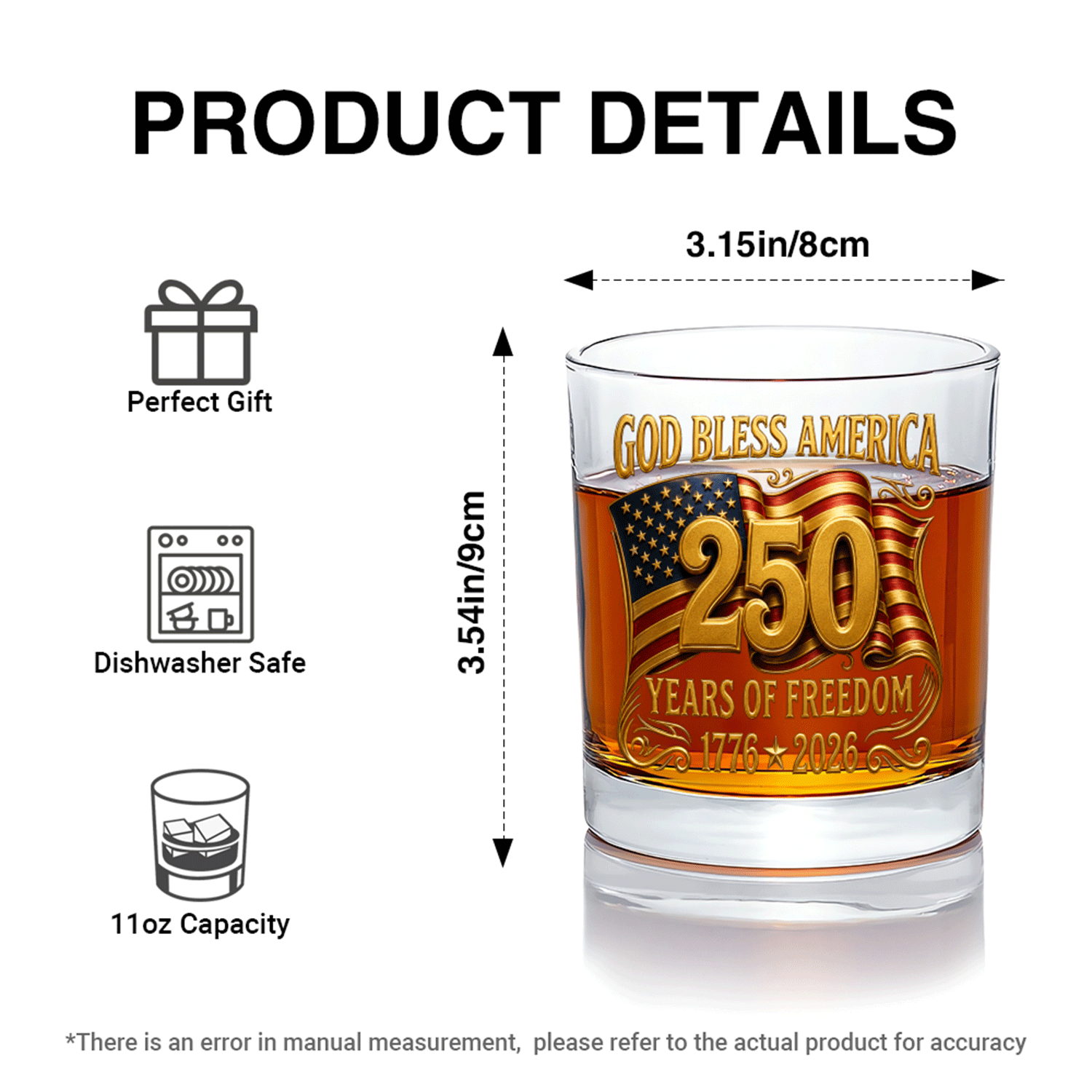 Patriotic Bourbon Glass USA 250 Years of Independence
