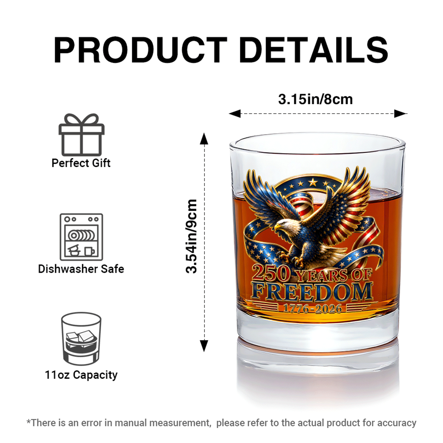 American Eagle Whiskey Glass USA 250th Anniversary Gift