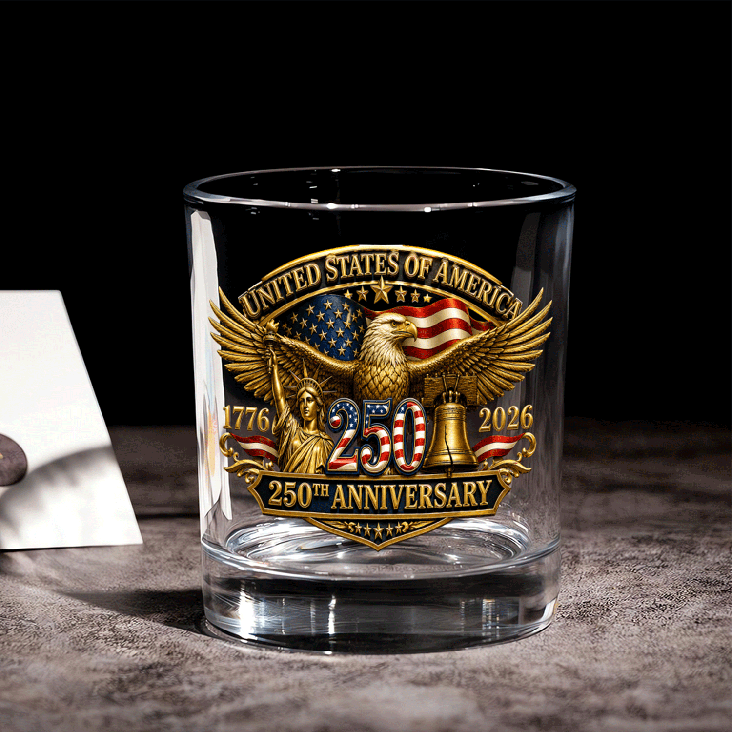 Patriotic Whiskey Glass America 250 Years Celebration Gift