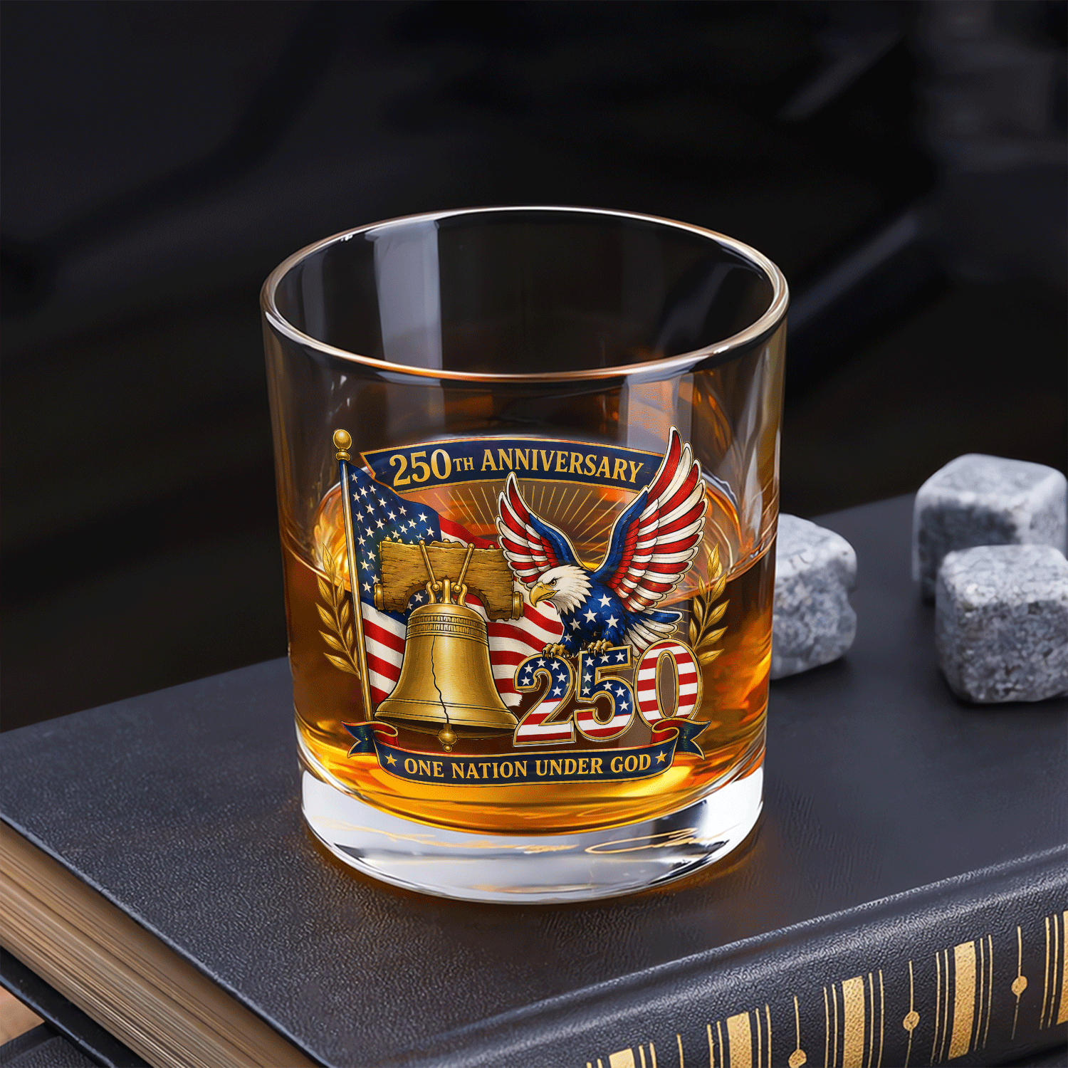 USA 250 Years Liberty Bourbon Glass Patriotic Souvenir