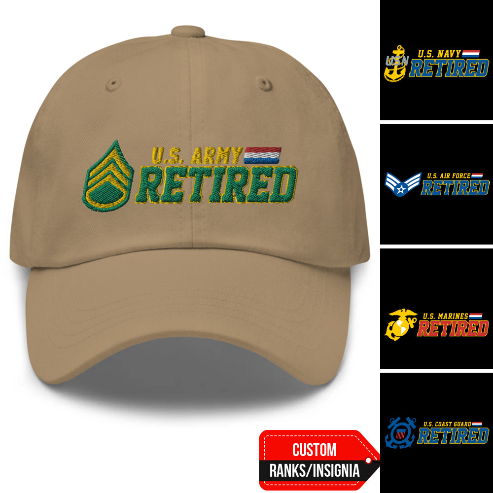 US Military Retired Custom Ranks/Insignia Embroidered Dad Hat