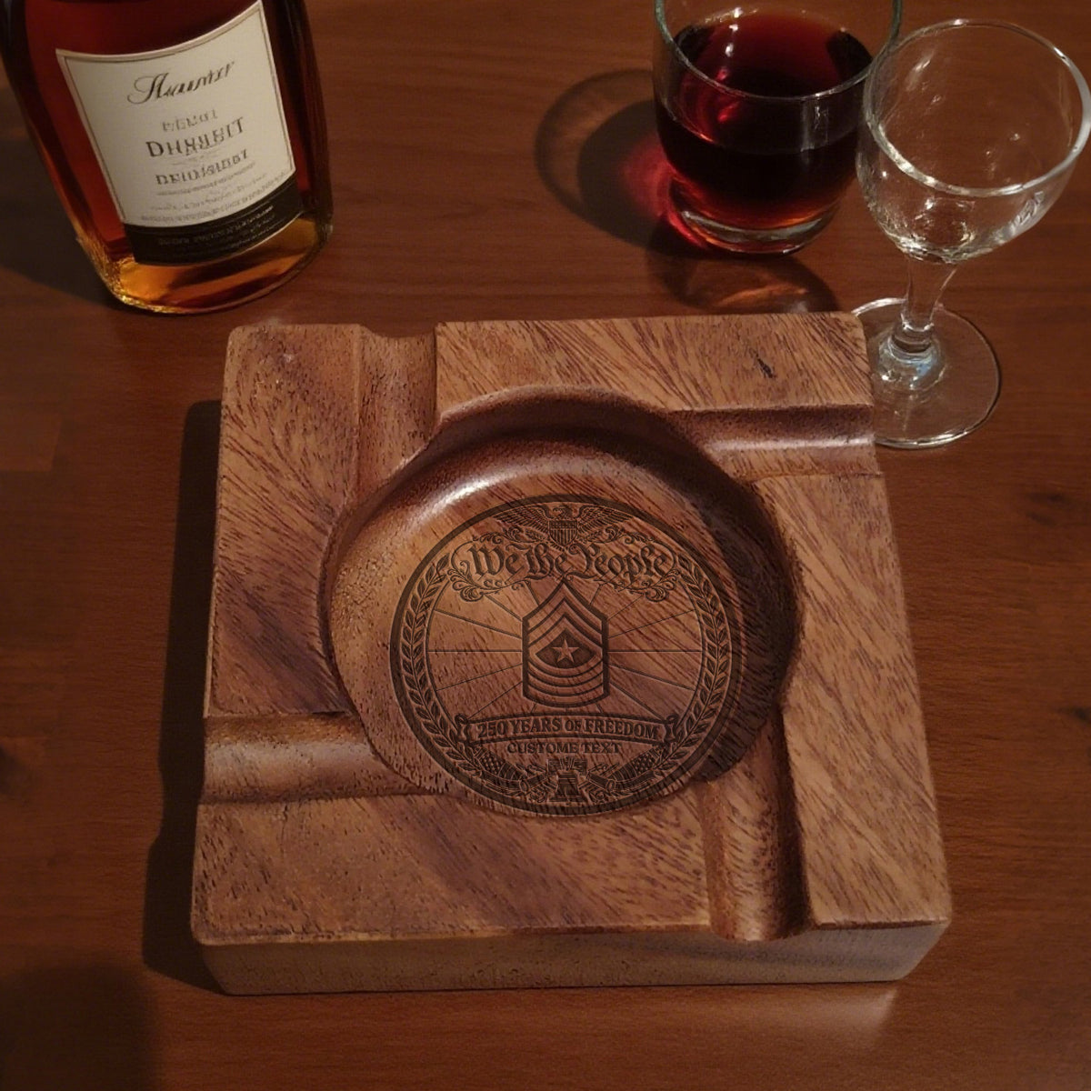 Custom U.S. Marine Corps Wooden Ashtray Personalized Rank and Name