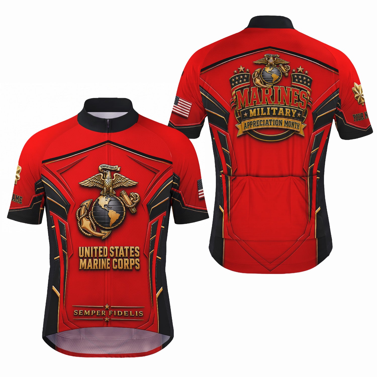Personalized USMC Cycling Jersey Custom Military Name & Rank Gift