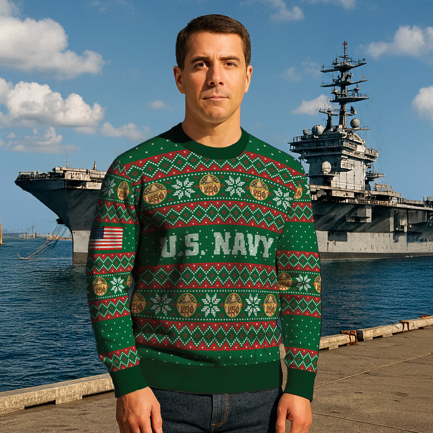 Custom Ranks US Navy Ugly Christmas Sweater for Women Men KRUST09