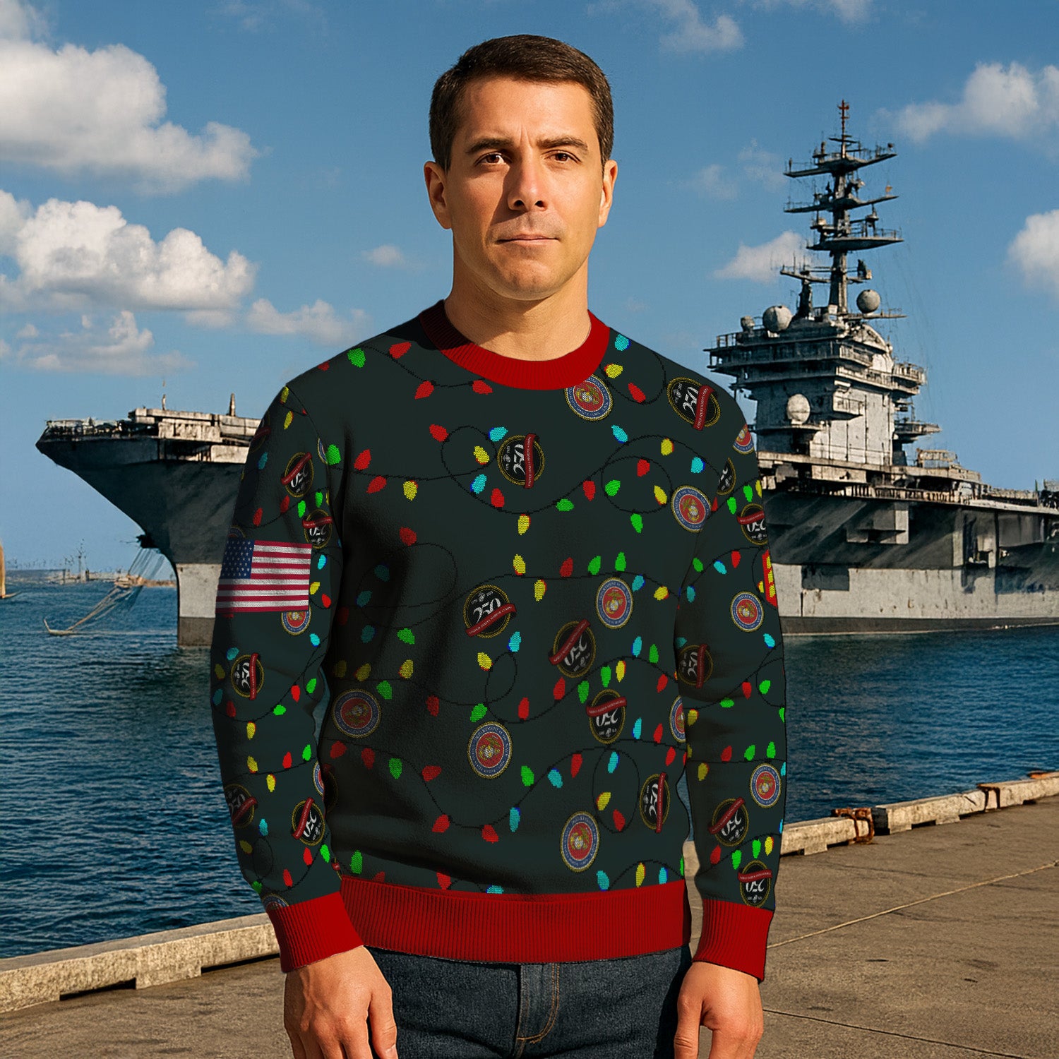 Custom Ranks USMC Ugly Christmas Sweater for Women Men KRUST07