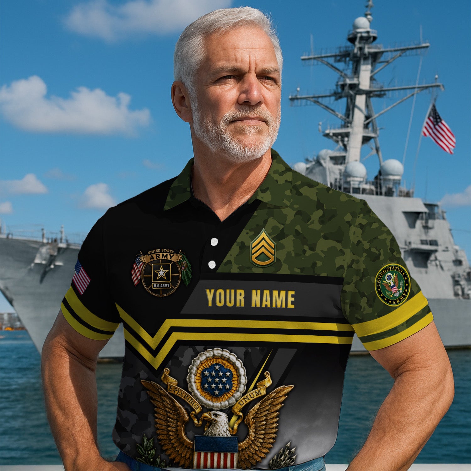 Custom Army Name and Rank 3D Polo Shirt for Veterans