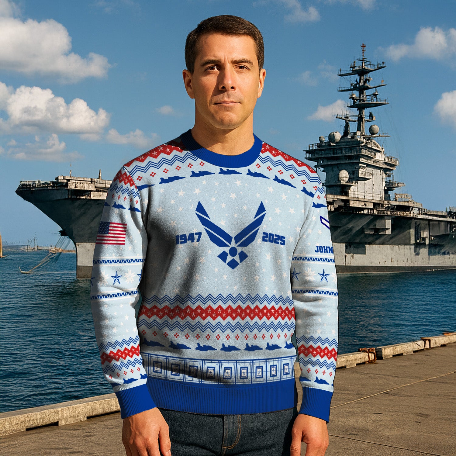 Custom Ranks And Text US Air Force Ugly Christmas Sweater for Women Men KRUST02