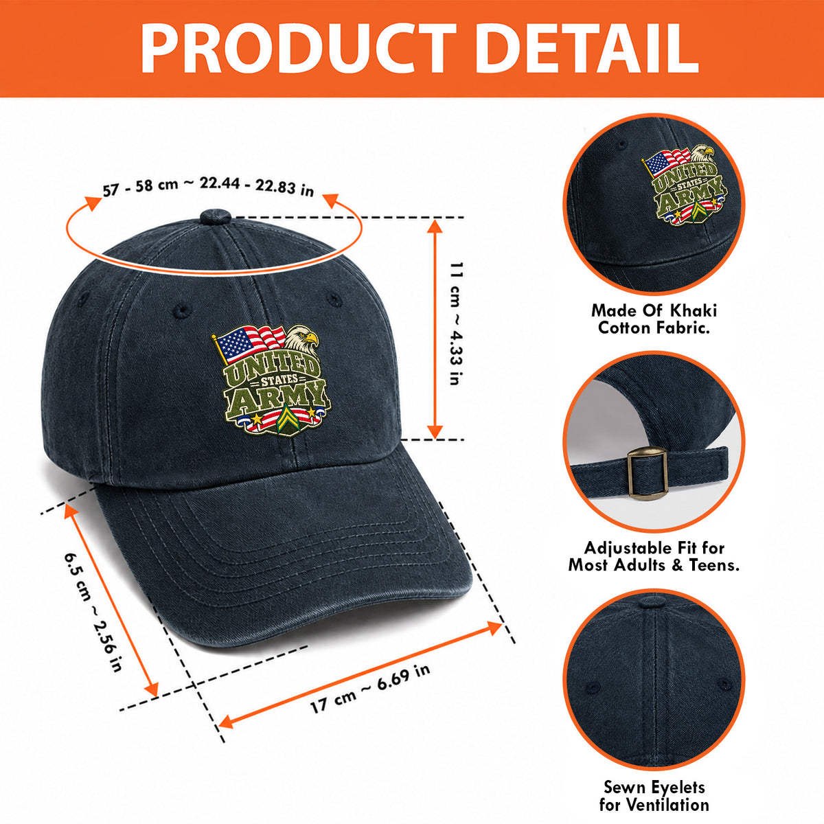 Personalized U.S. Army Embroidered Washed Cap Custom Rank and Text