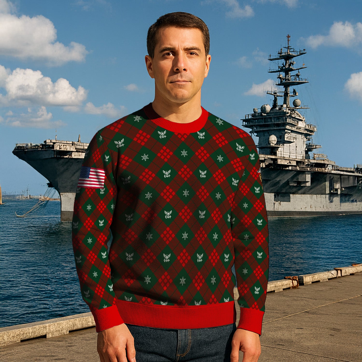 Custom Ranks US Navy Ugly Christmas Sweater for Women Men KRUST08
