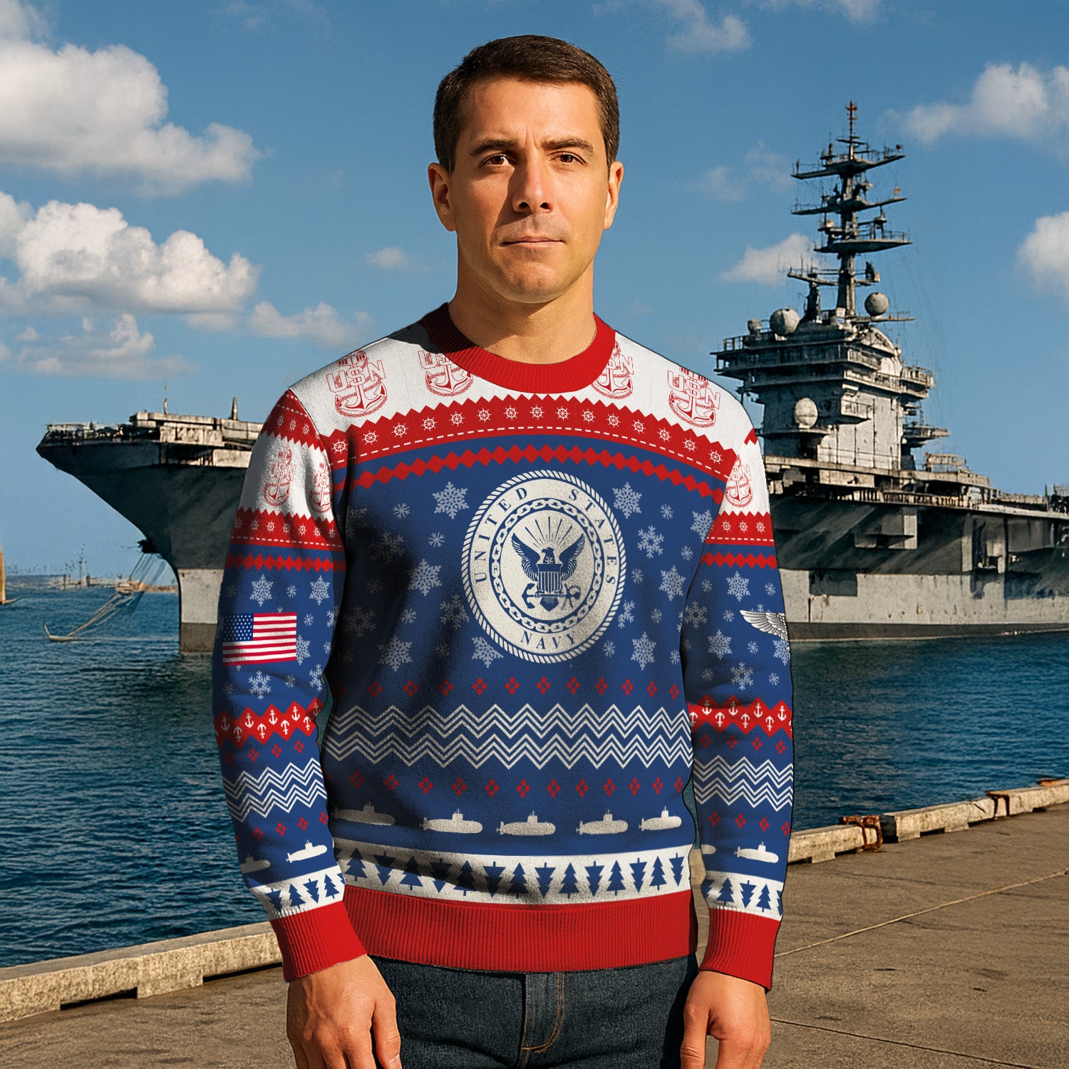 Custom Ranks US Navy Ugly Christmas Sweater for Women Men KRUST04