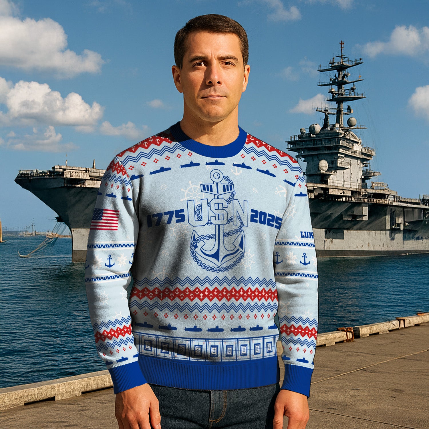 Custom Ranks And Text US Navy Ugly Christmas Sweater for Women Men KRUST02
