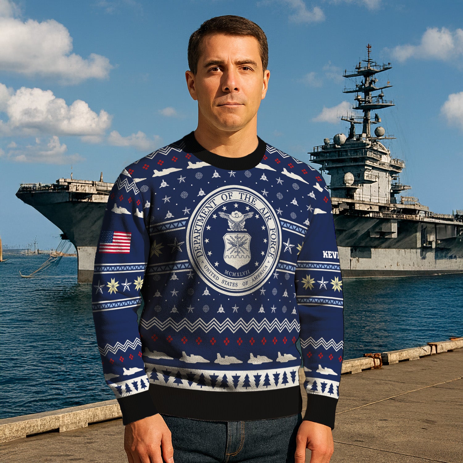 Custom Ranks And Text US Air Force Ugly Christmas Sweater for Women Men KRUST01