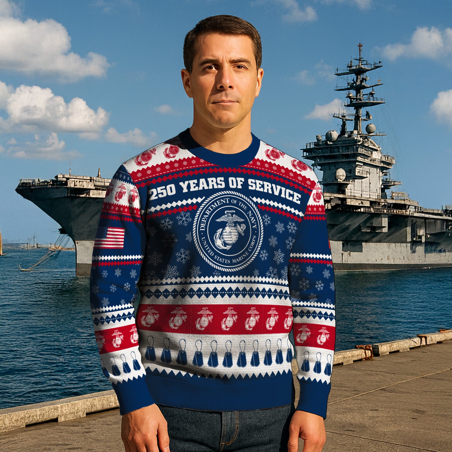 Custom Ranks USMC Ugly Christmas Sweater for Women Men KRUST03