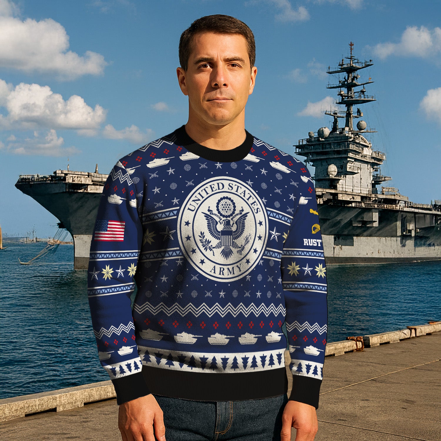 Custom Ranks And Text US Army Ugly Christmas Sweater for Women Men KRUST01