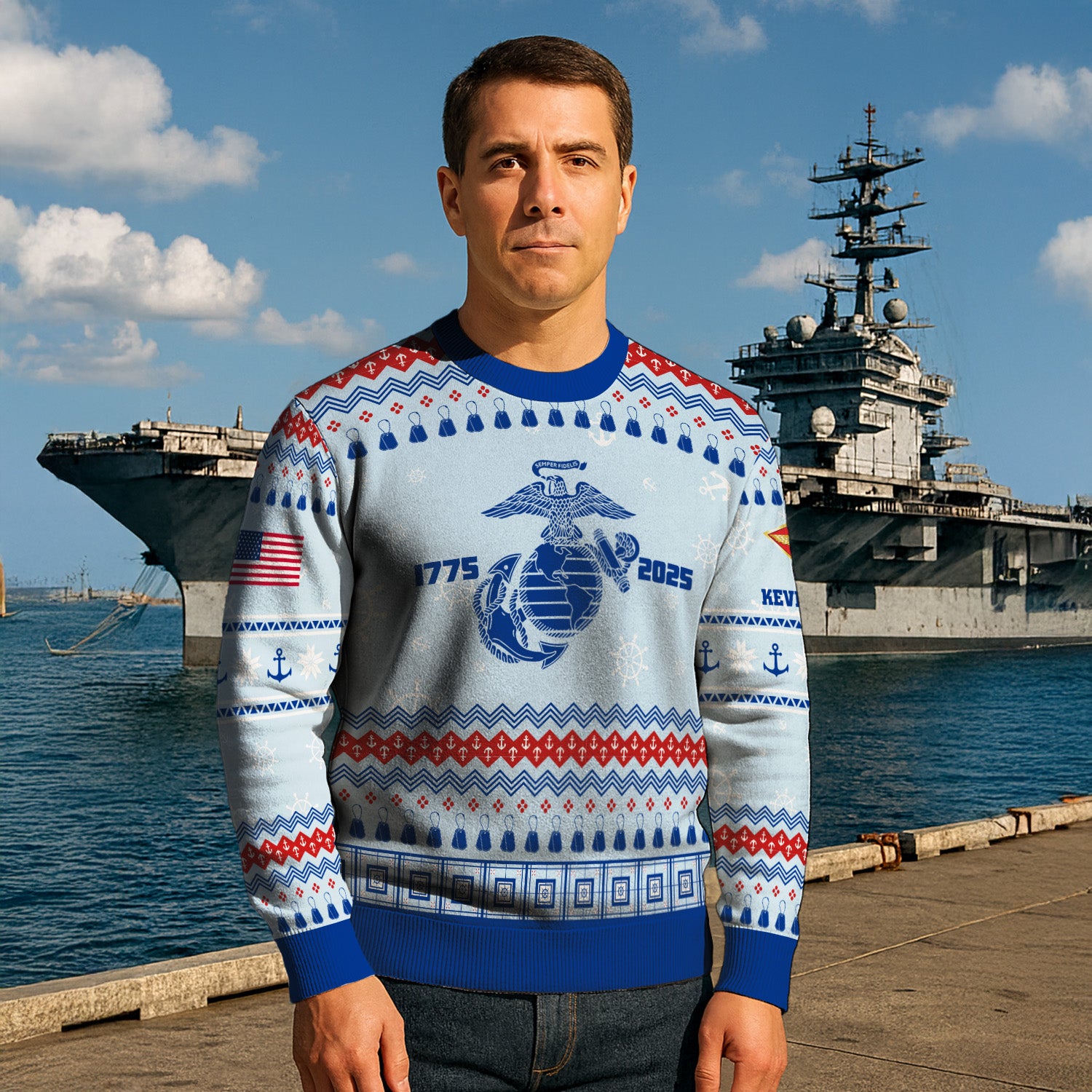 Custom Ranks And Text USMC Ugly Christmas Sweater for Women Men KRUST02