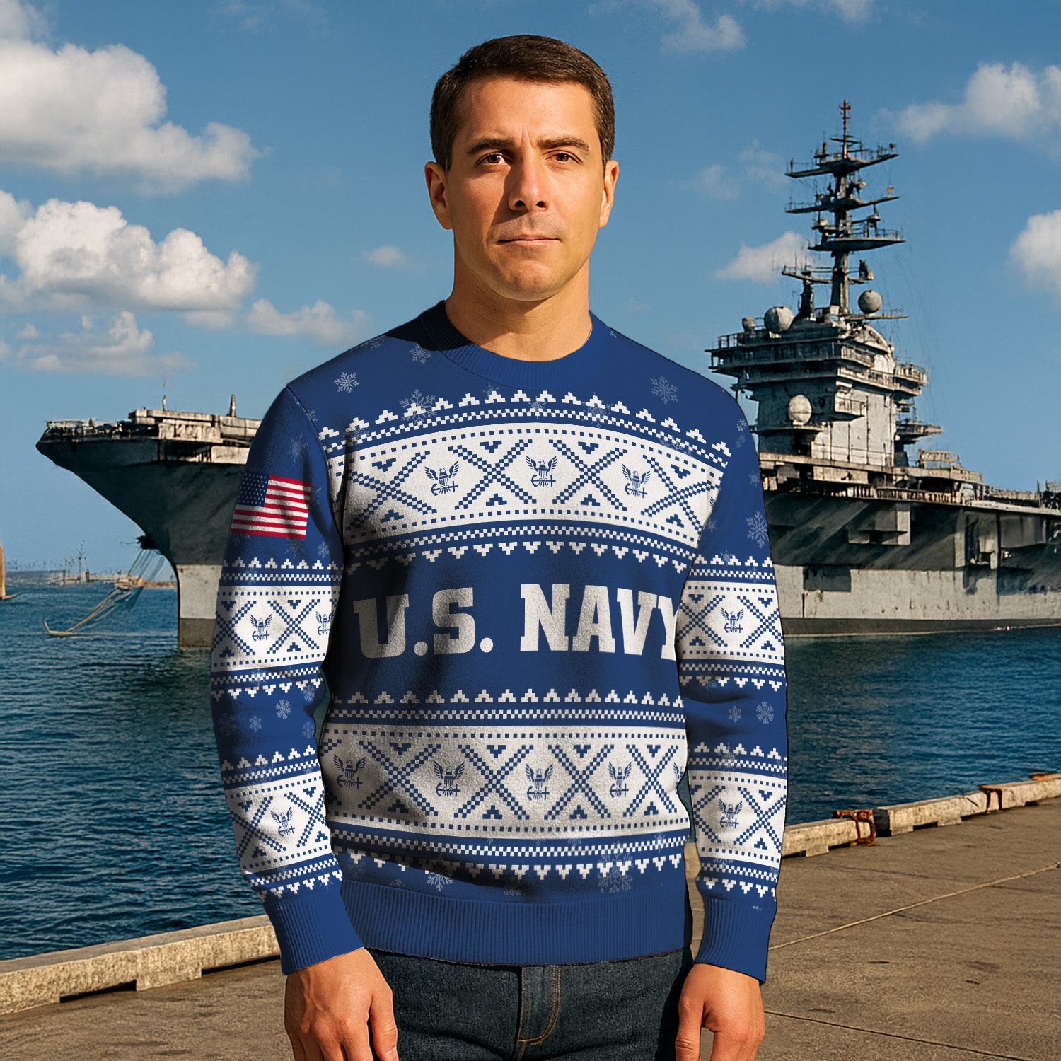 Custom Ranks US Navy Ugly Christmas Sweater for Women Men KRUST05
