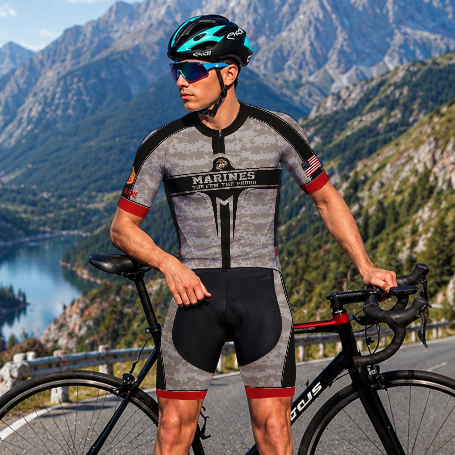 Personalized USMC Cycling Jersey Custom Name & Rank Marine Veteran Shirt
