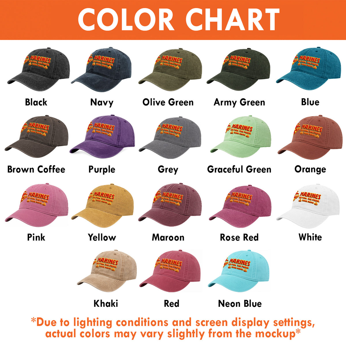 Personalized U.S. Marine Corps Embroidered Washed Cap Custom Rank and Text