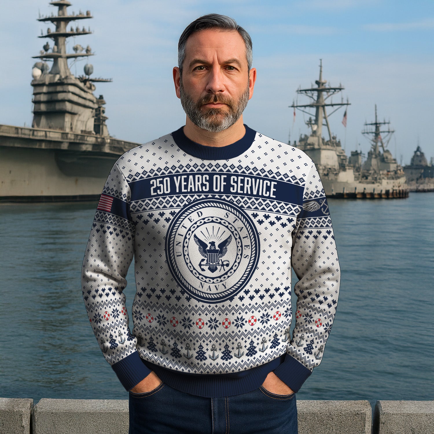 Custom Ranks US Navy Ugly Christmas Sweater for Women Men KRUST06