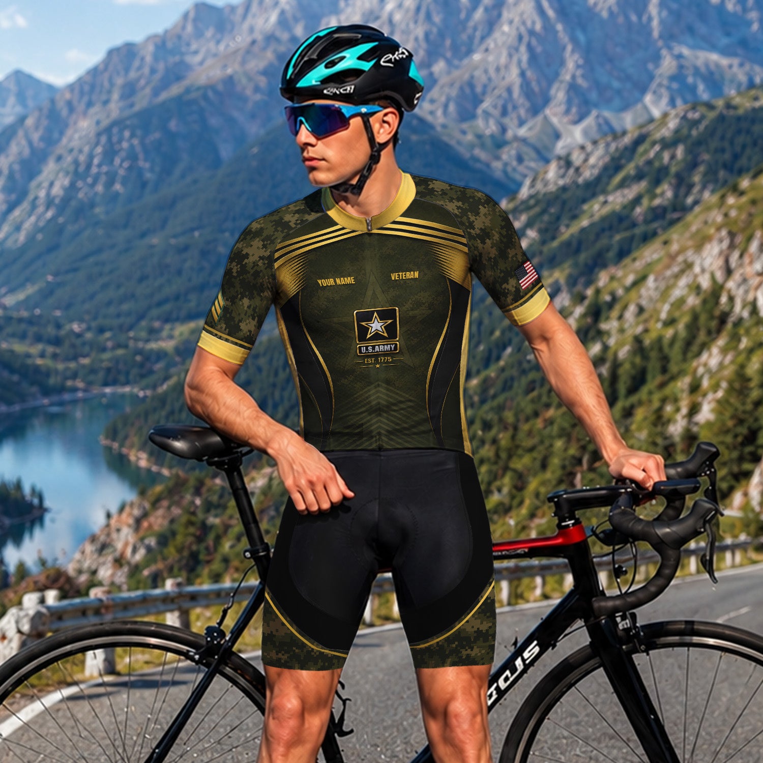 Personalized U.S. Army Cycling Jersey Custom Name & Rank Veteran Shirt
