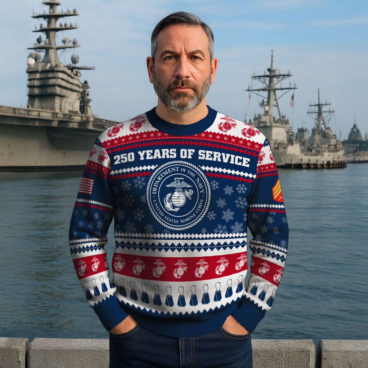 Custom Ranks USMC Ugly Christmas Sweater for Women Men KRUST03