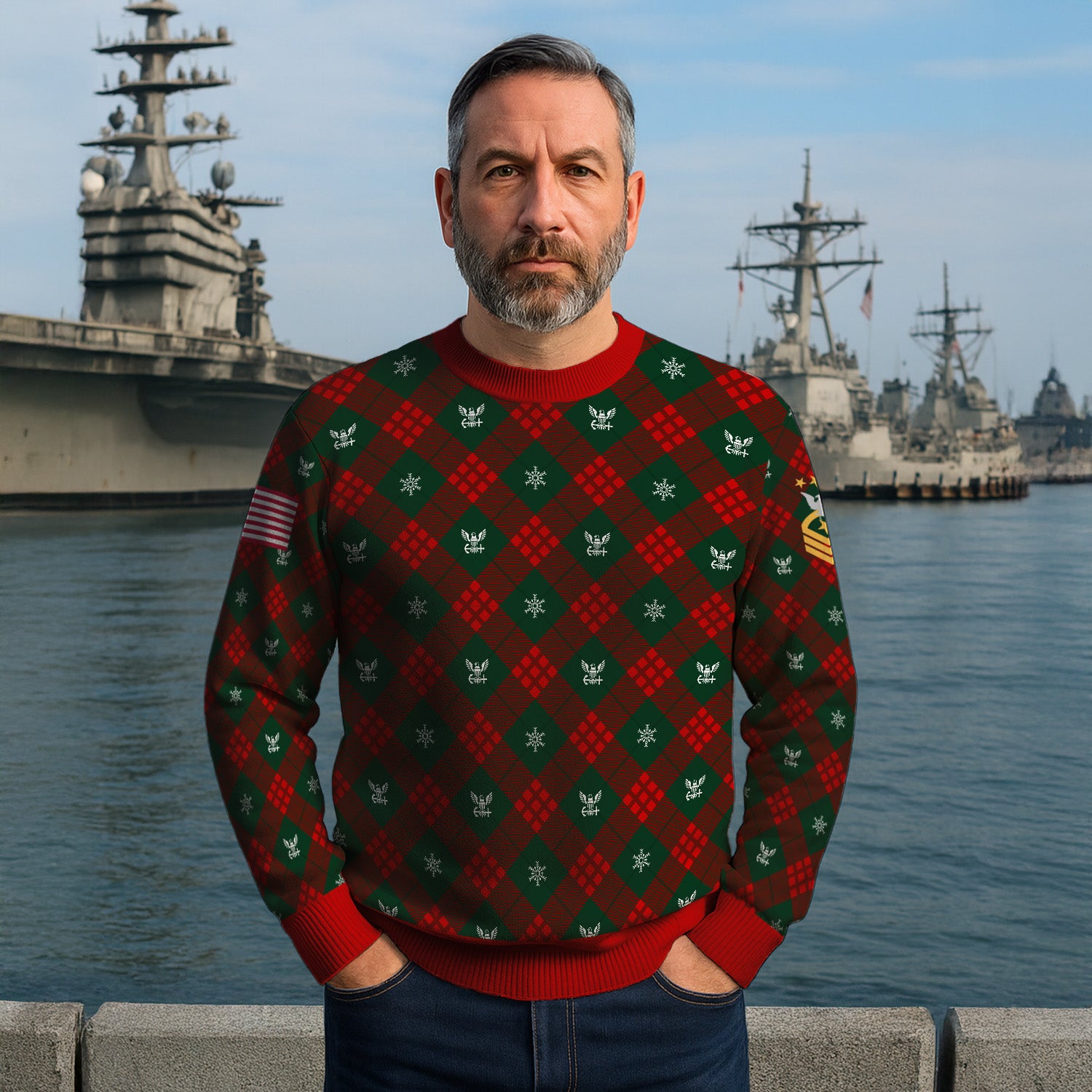 Custom Ranks US Navy Ugly Christmas Sweater for Women Men KRUST08