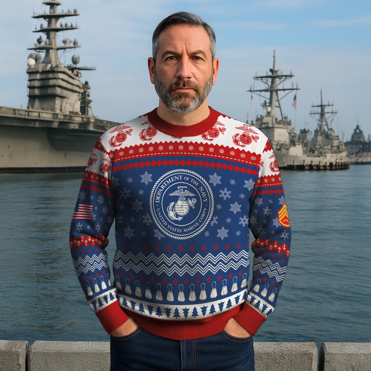 Custom Ranks USMC Ugly Christmas Sweater for Women Men KRUST04