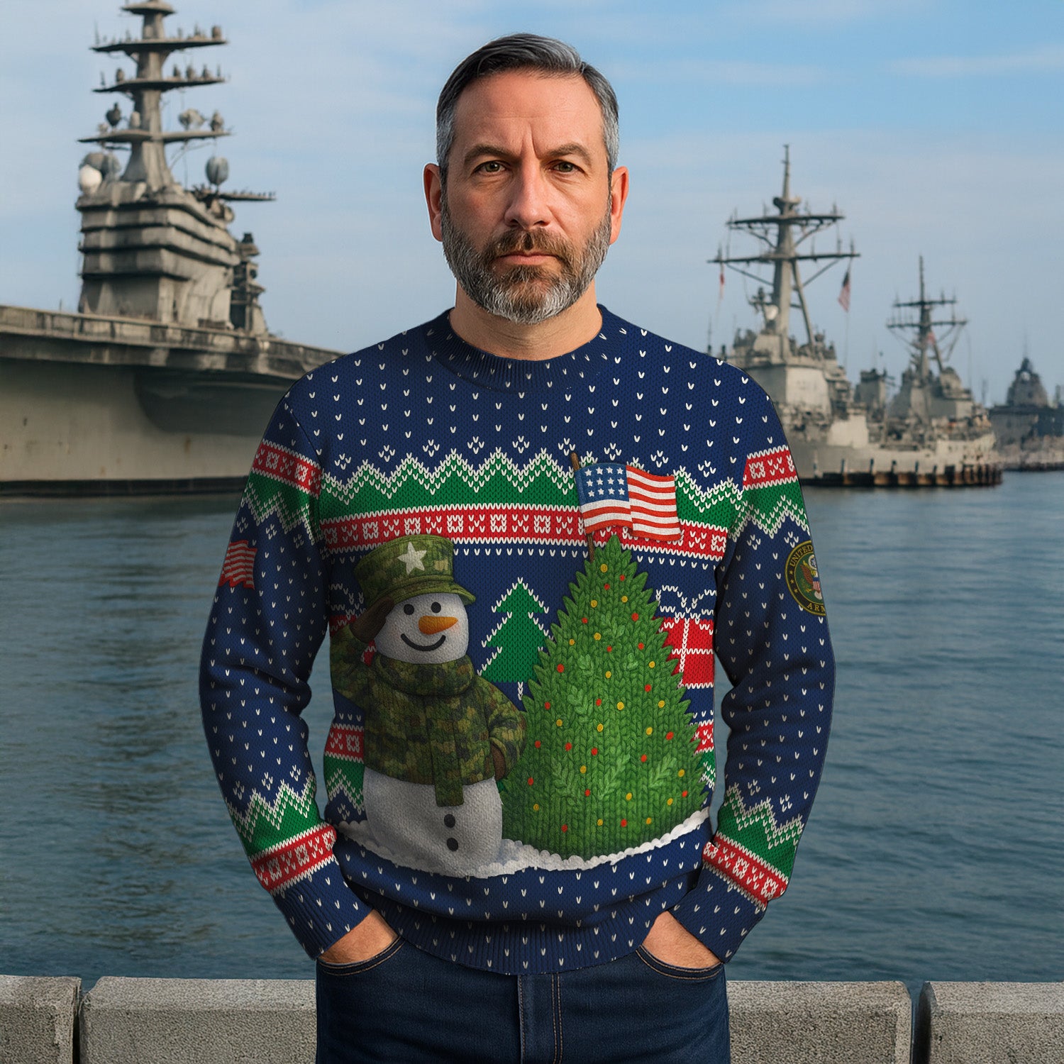 US Army Snowman Soldier Ugly Christmas Sweater