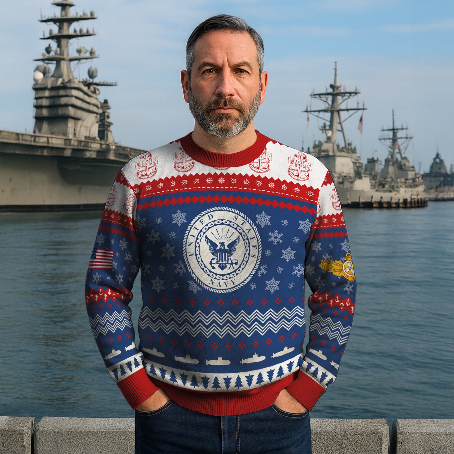 Custom Ranks US Navy Ugly Christmas Sweater for Women Men KRUST04