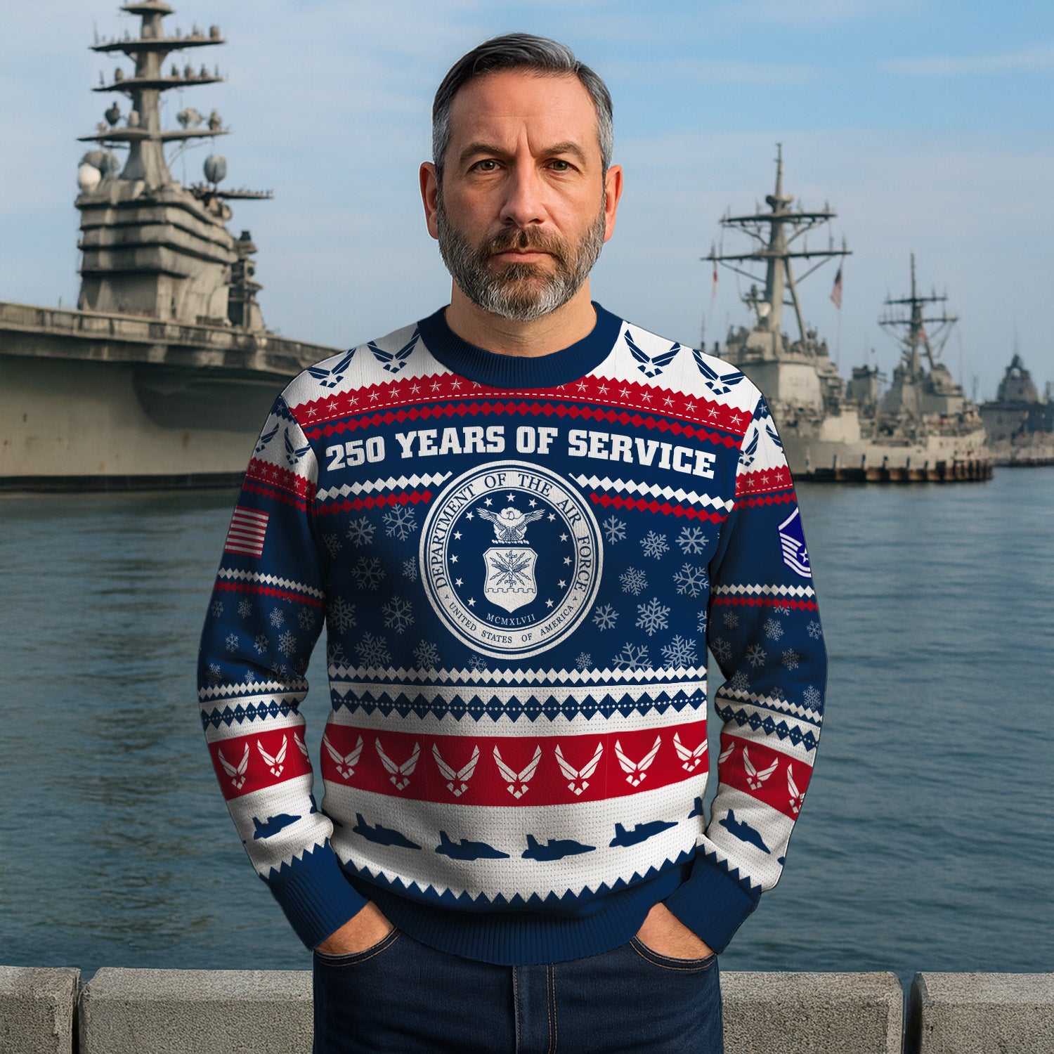 Custom Ranks US Air Force Ugly Christmas Sweater for Women Men KRUST03