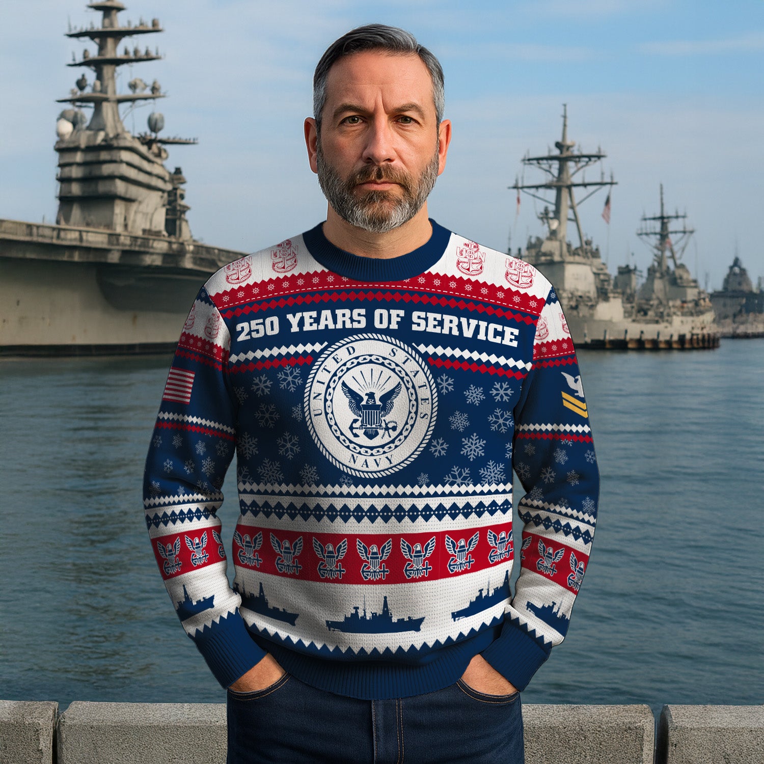 Custom Ranks US Navy Ugly Christmas Sweater for Women Men KRUST03