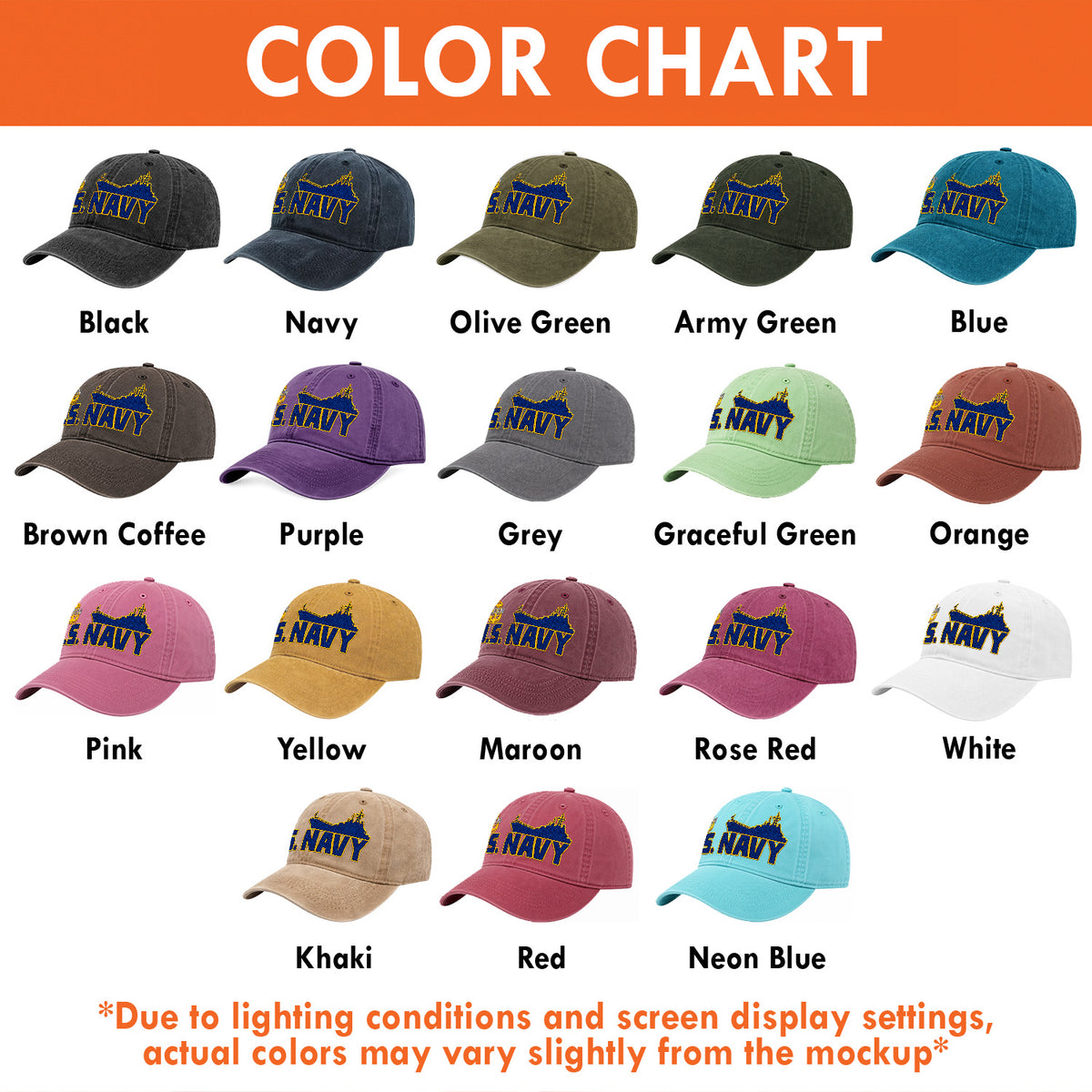 Personalized U.S. Navy Embroidered Washed Cap Custom Rank and Text