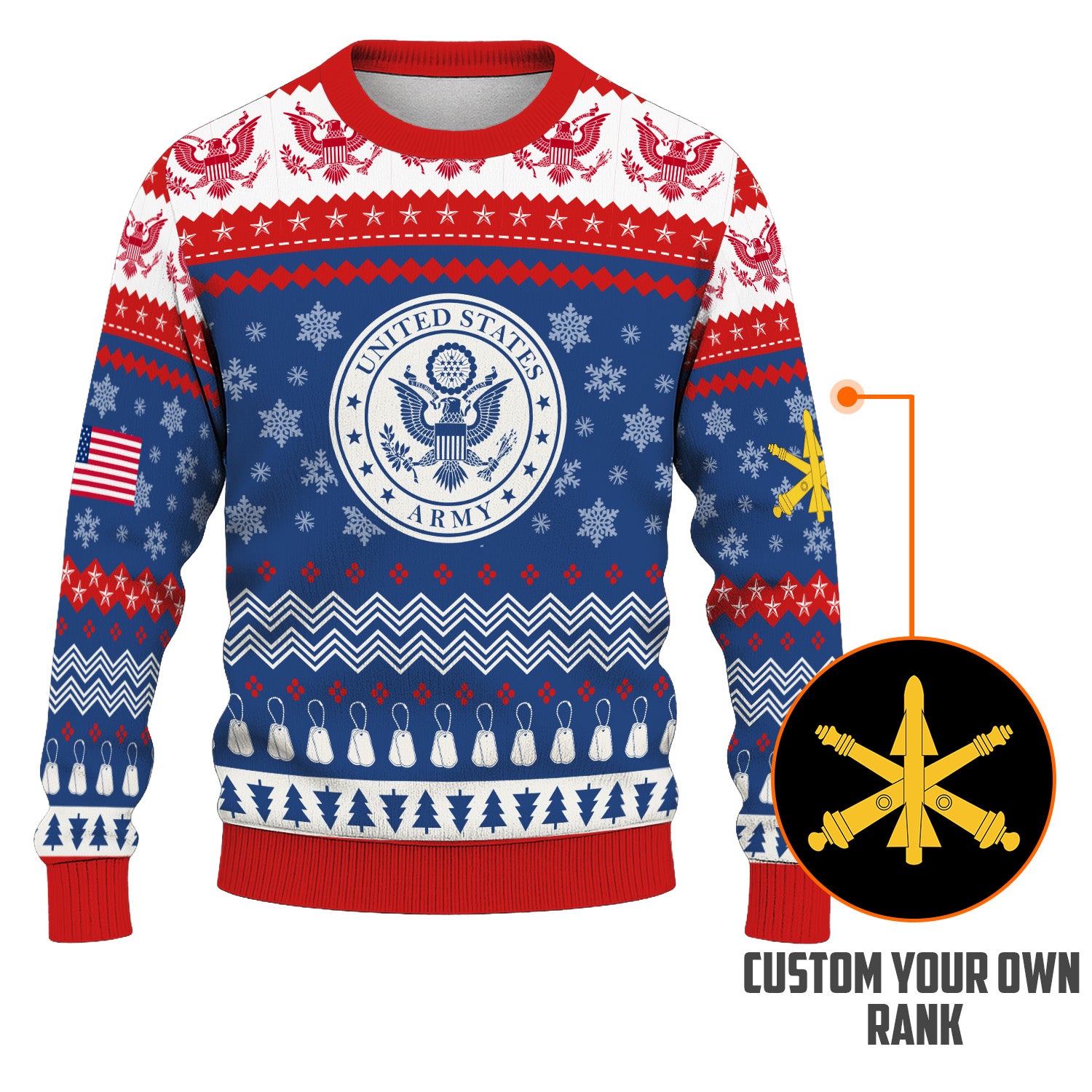 Custom Ranks US Army Ugly Christmas Sweater for Women Men KRUST04