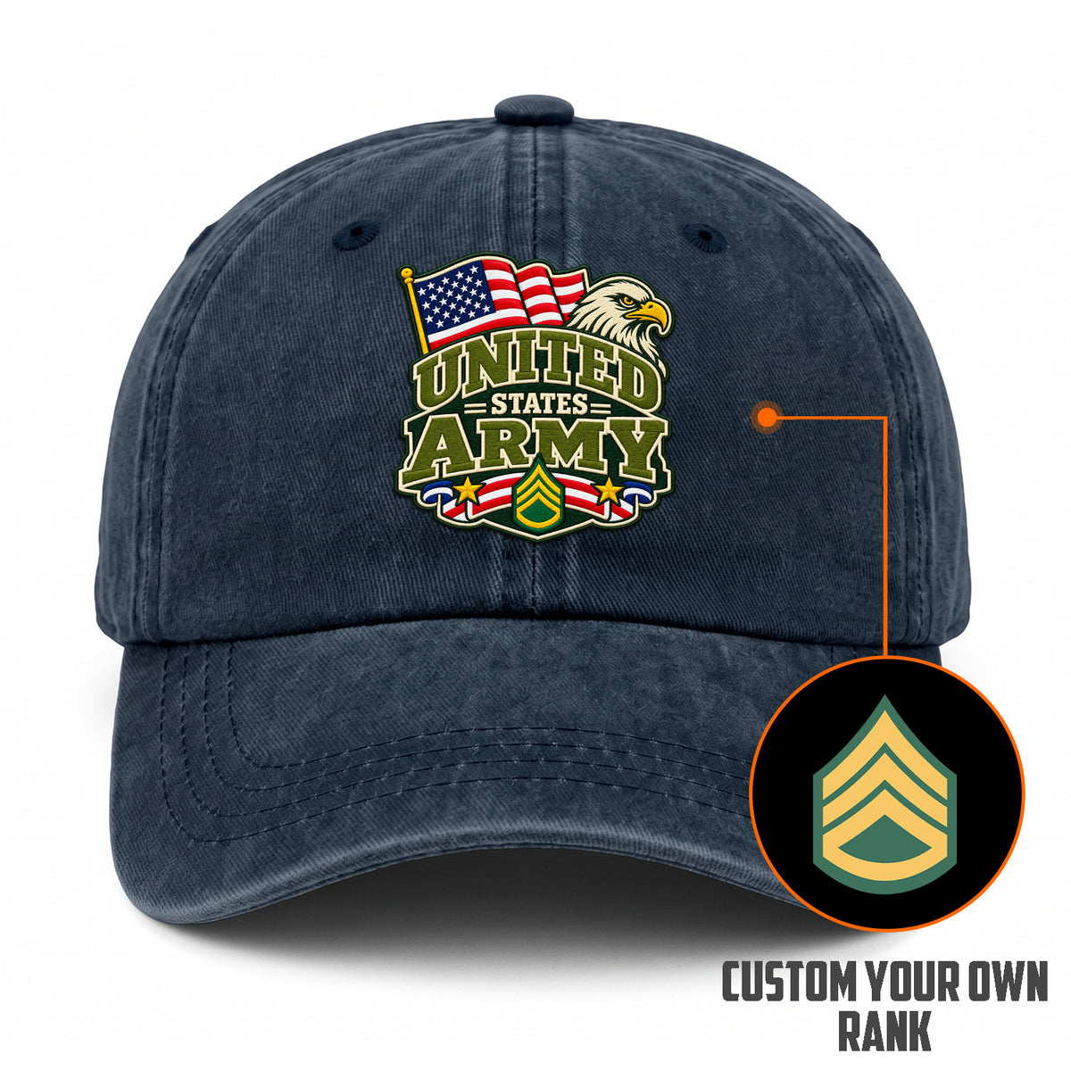 Personalized U.S. Army Embroidered Washed Cap Custom Rank and Text