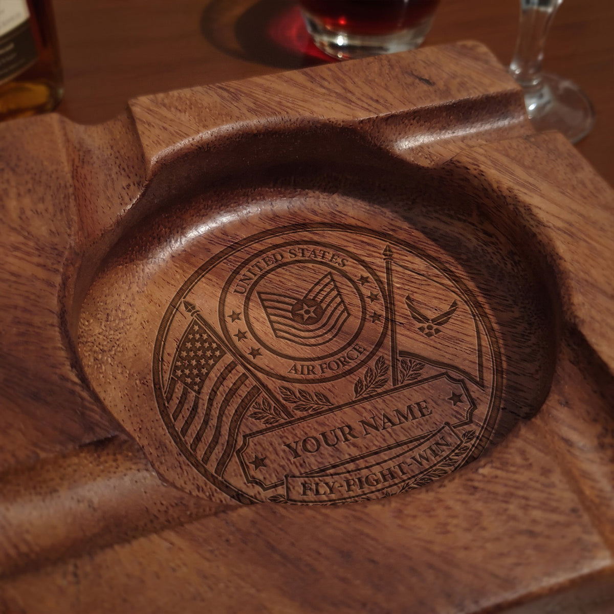 Custom U.S. Navy Cigar Ashtray Personalized Military Rank and Text