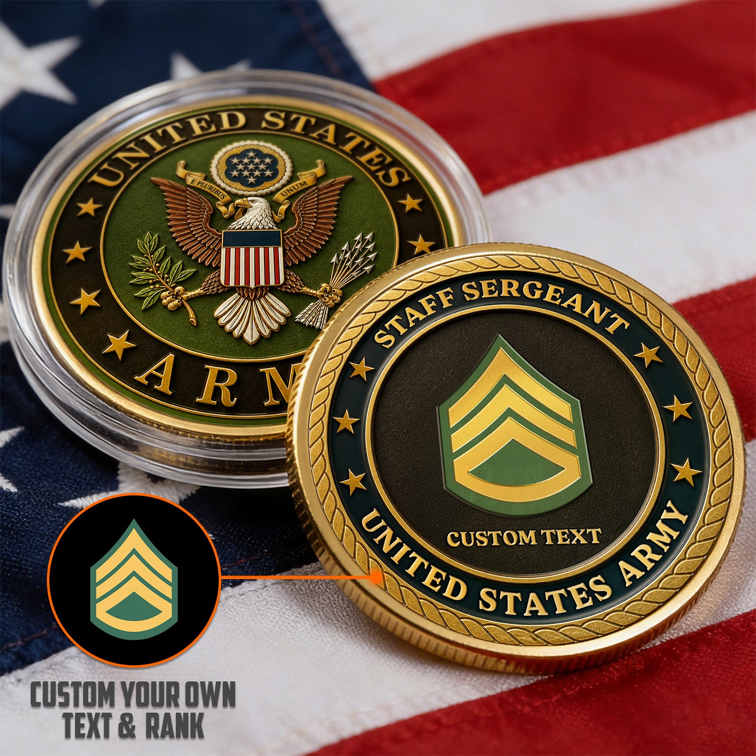 Personalized U.S.Army Rank Challenge Coin – Custom Veteran Tribute