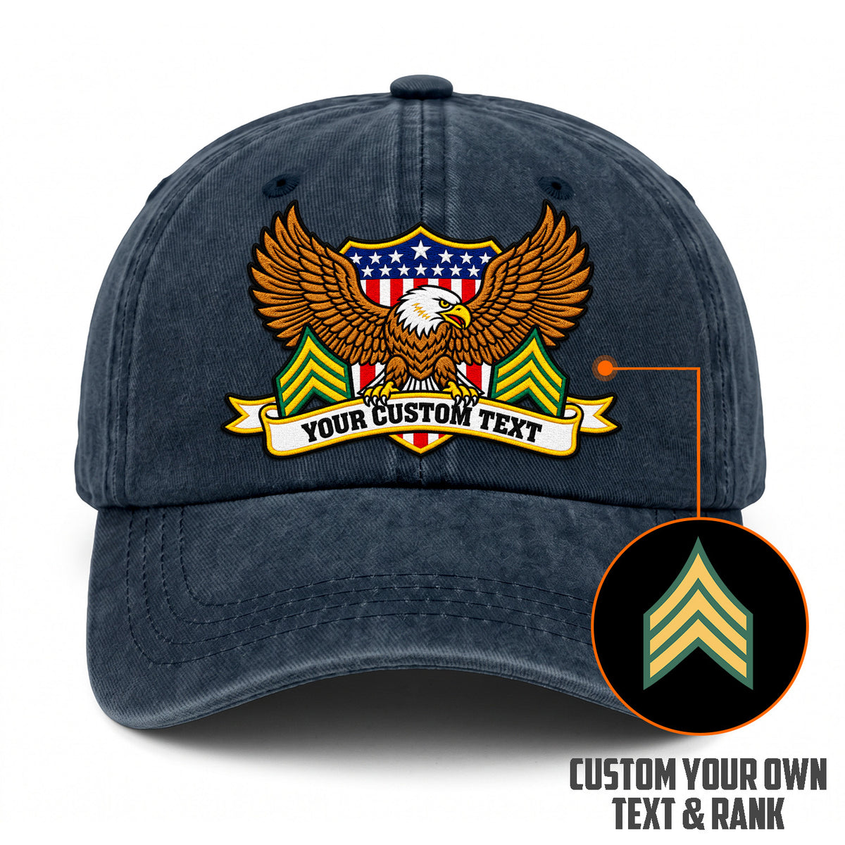 U.S. Army Embroidered Cap Custom Rank Text Veteran Gift