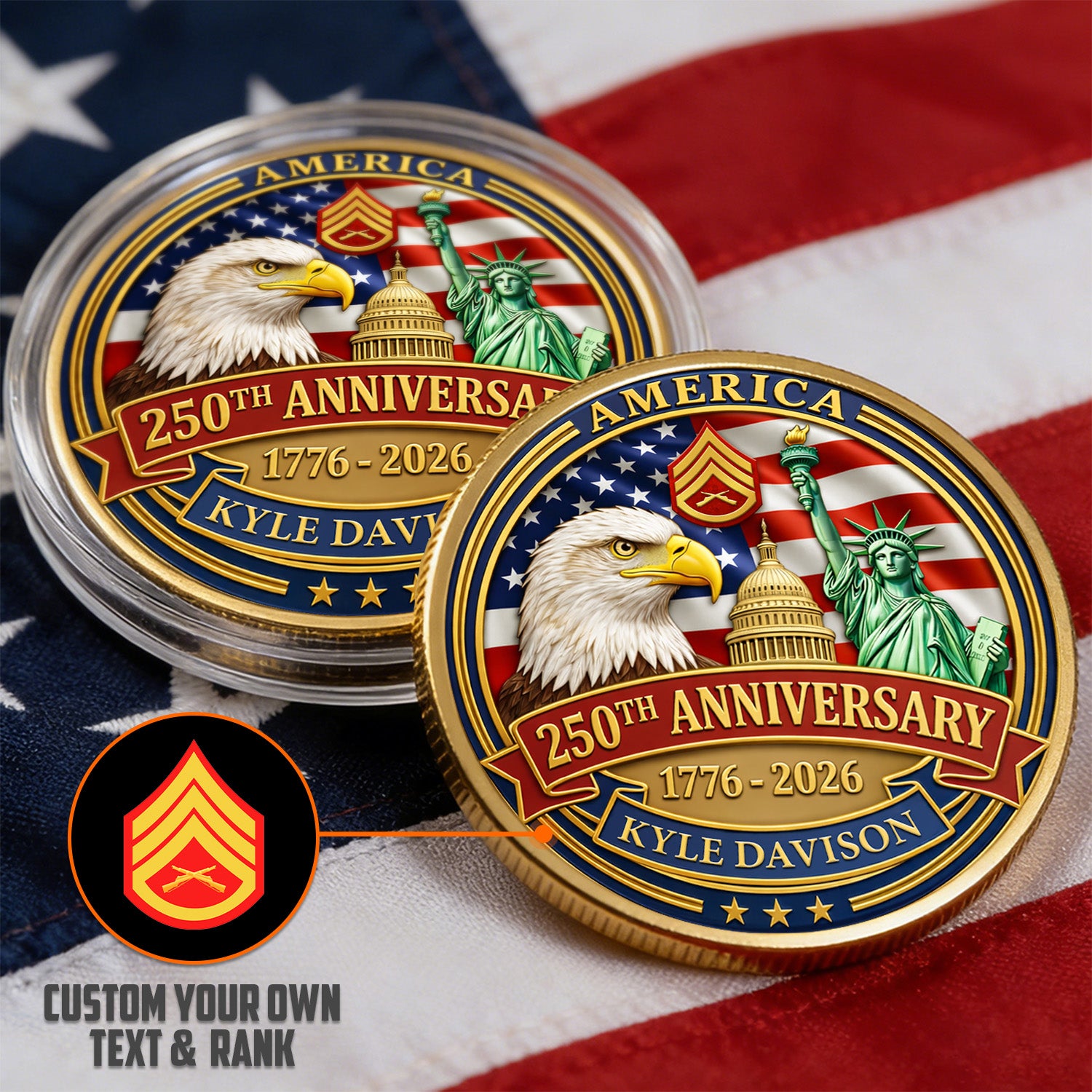 USA 250th Challenge Coin Custom Rank Name USMC