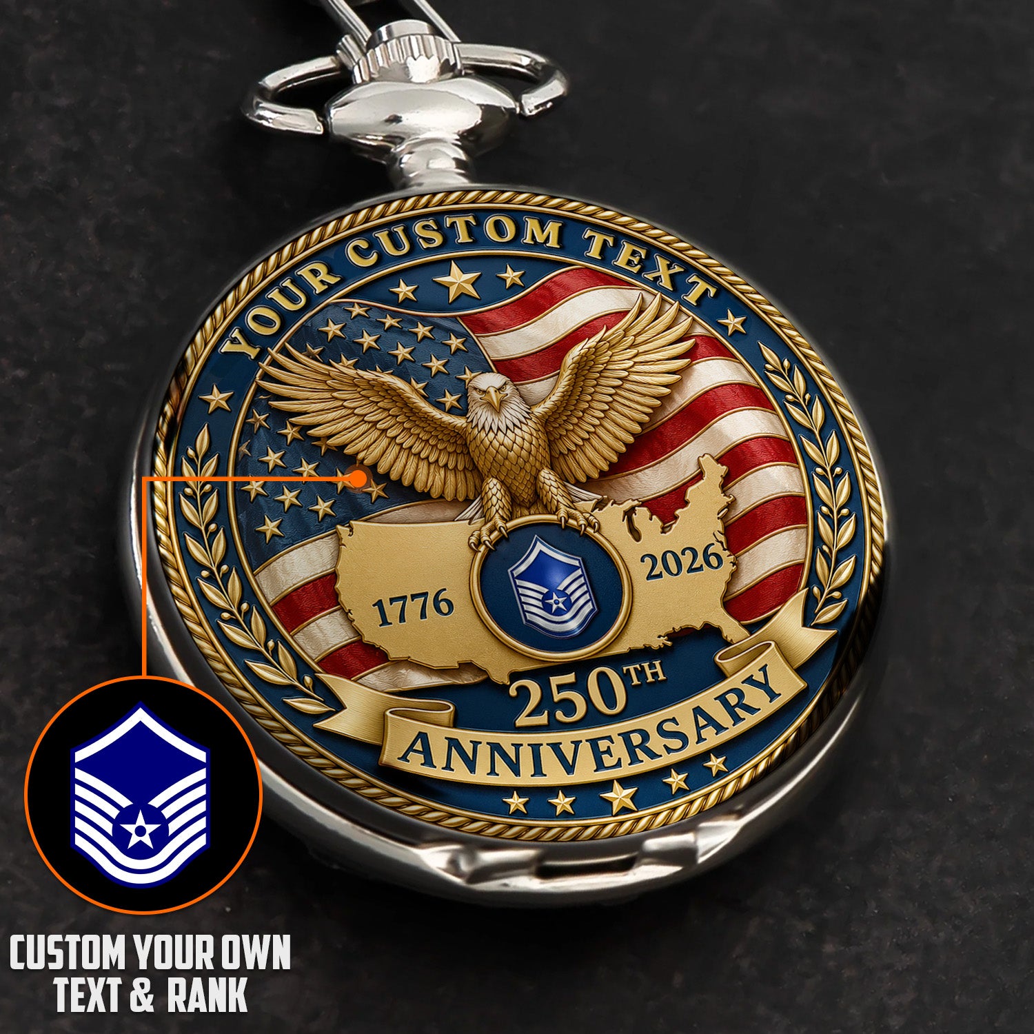 US Air Force Veteran Pocket Watch Custom Rank and Name