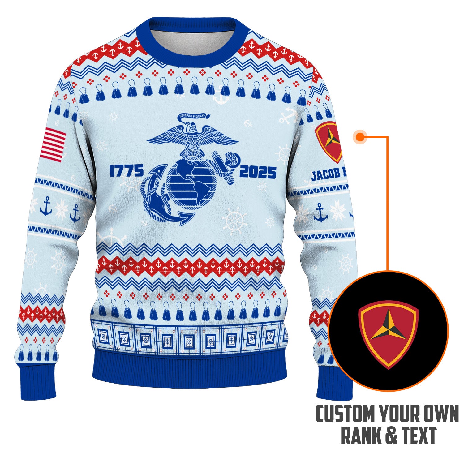 Custom Ranks And Text USMC Ugly Christmas Sweater for Women Men KRUST02