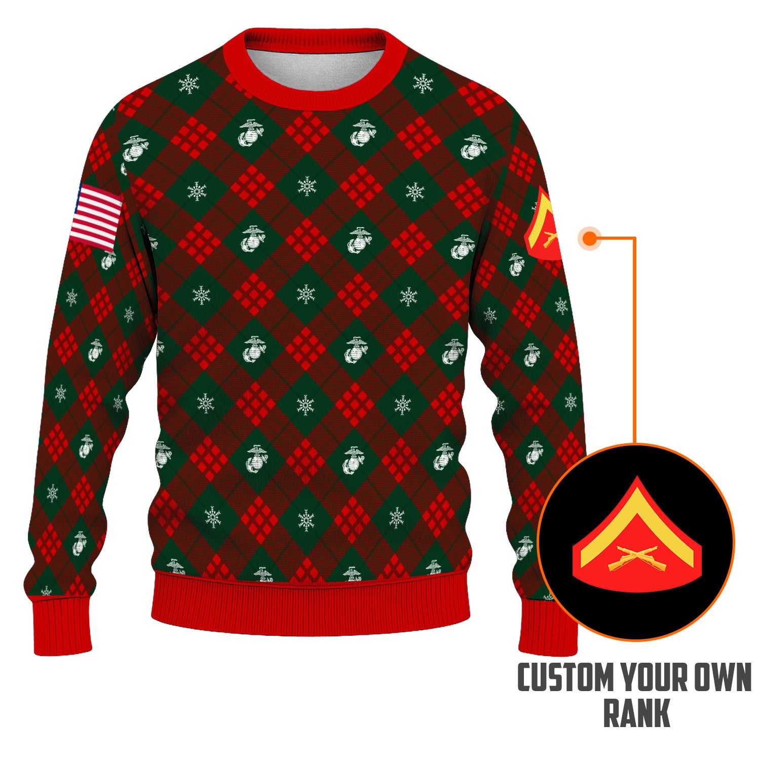 Custom Ranks USMC Ugly Christmas Sweater for Women Men KRUST08
