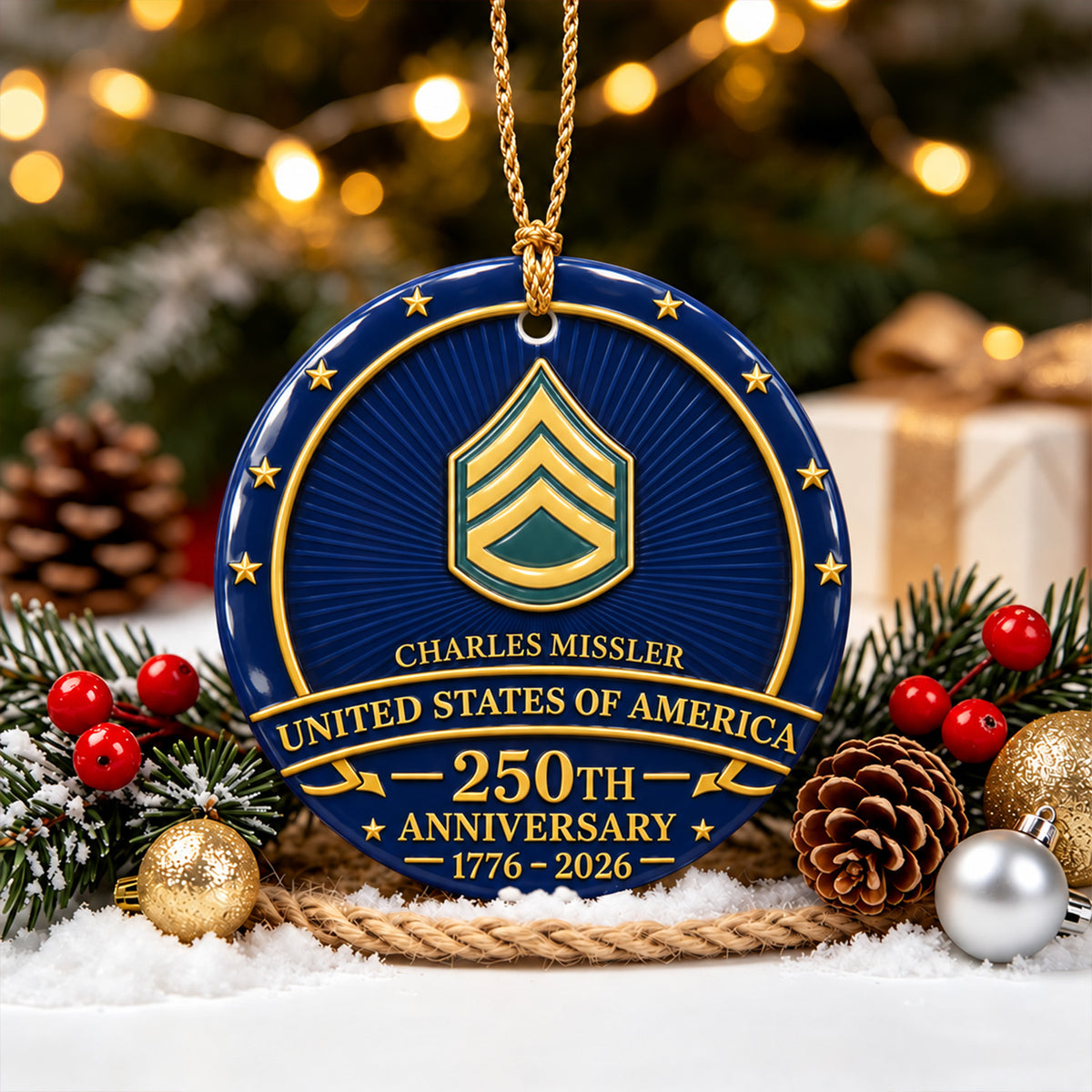 Personalized Marine Corps Ceramic Ornament Custom Rank and Text Gift