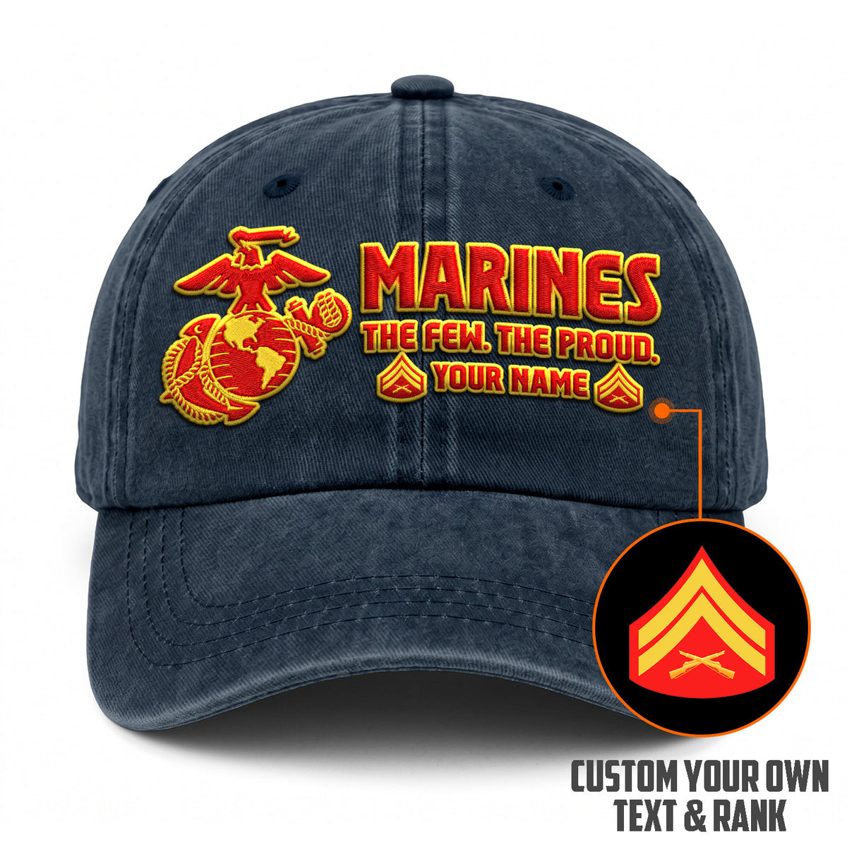 Personalized U.S. Marine Corps Embroidered Washed Cap Custom Rank and Text