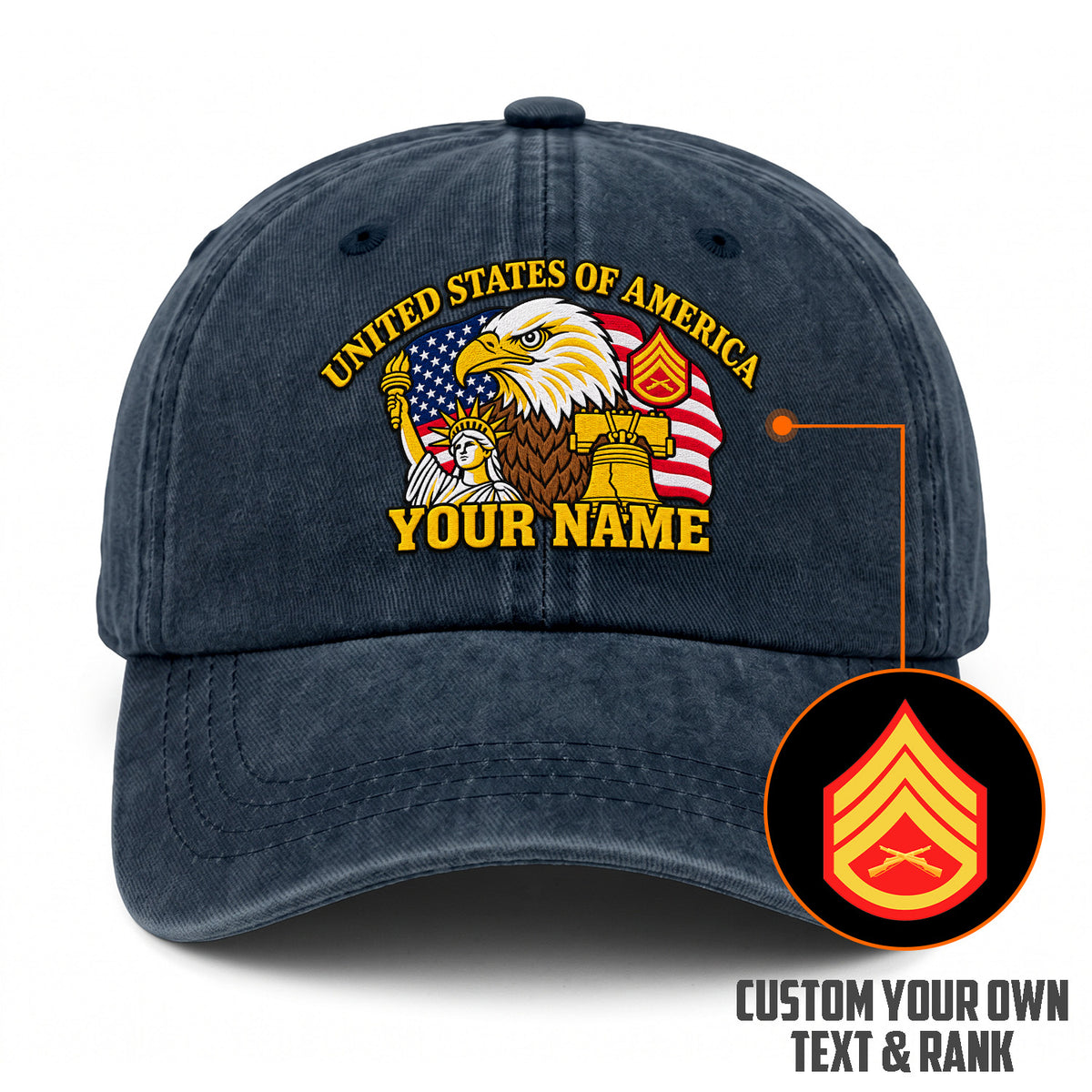 U.S. Marine Corps Embroidered Cap Custom Rank Text Veteran Gift