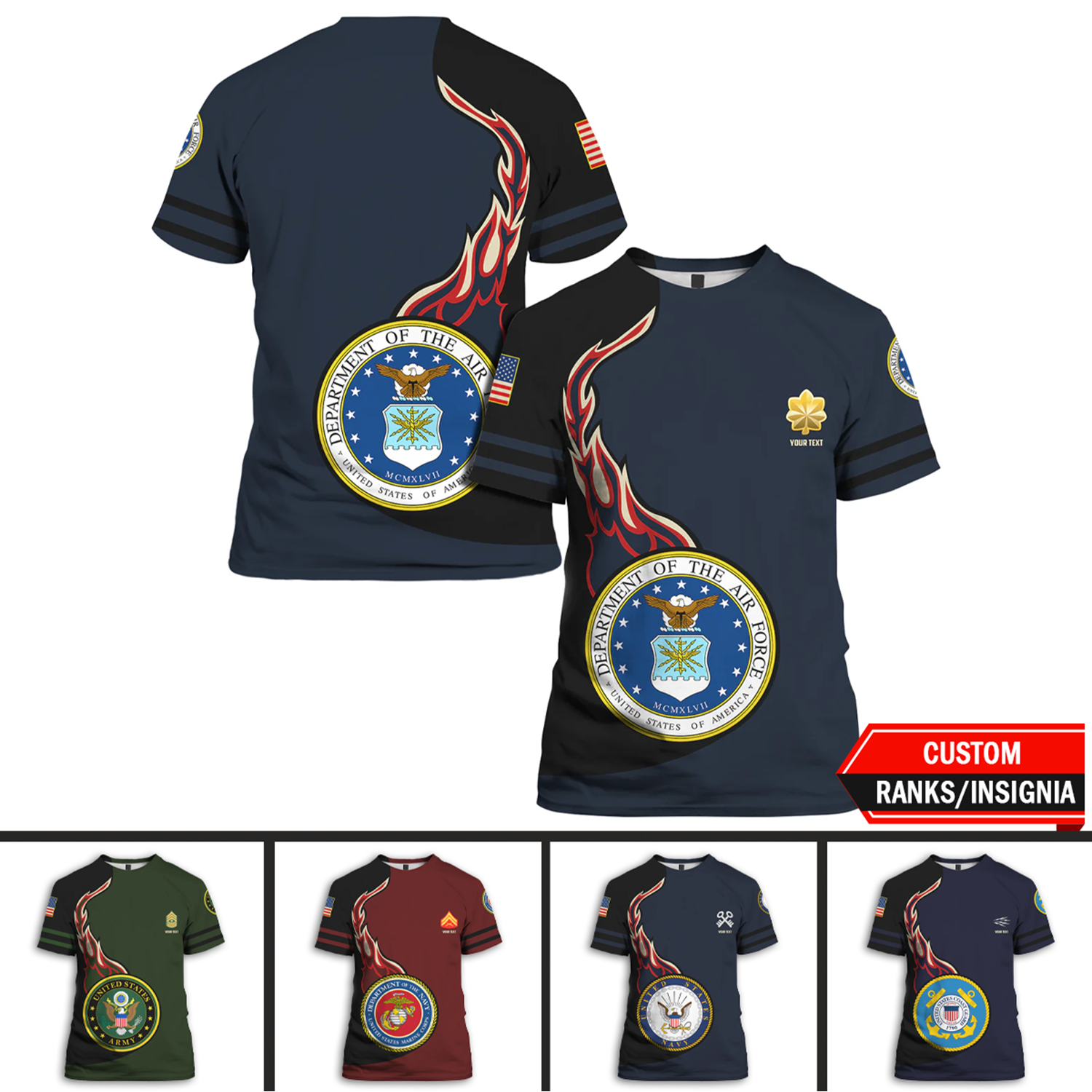 Custom 3D All Over Prints T-Shirt, Personalized Name And Ranks, Military Logo