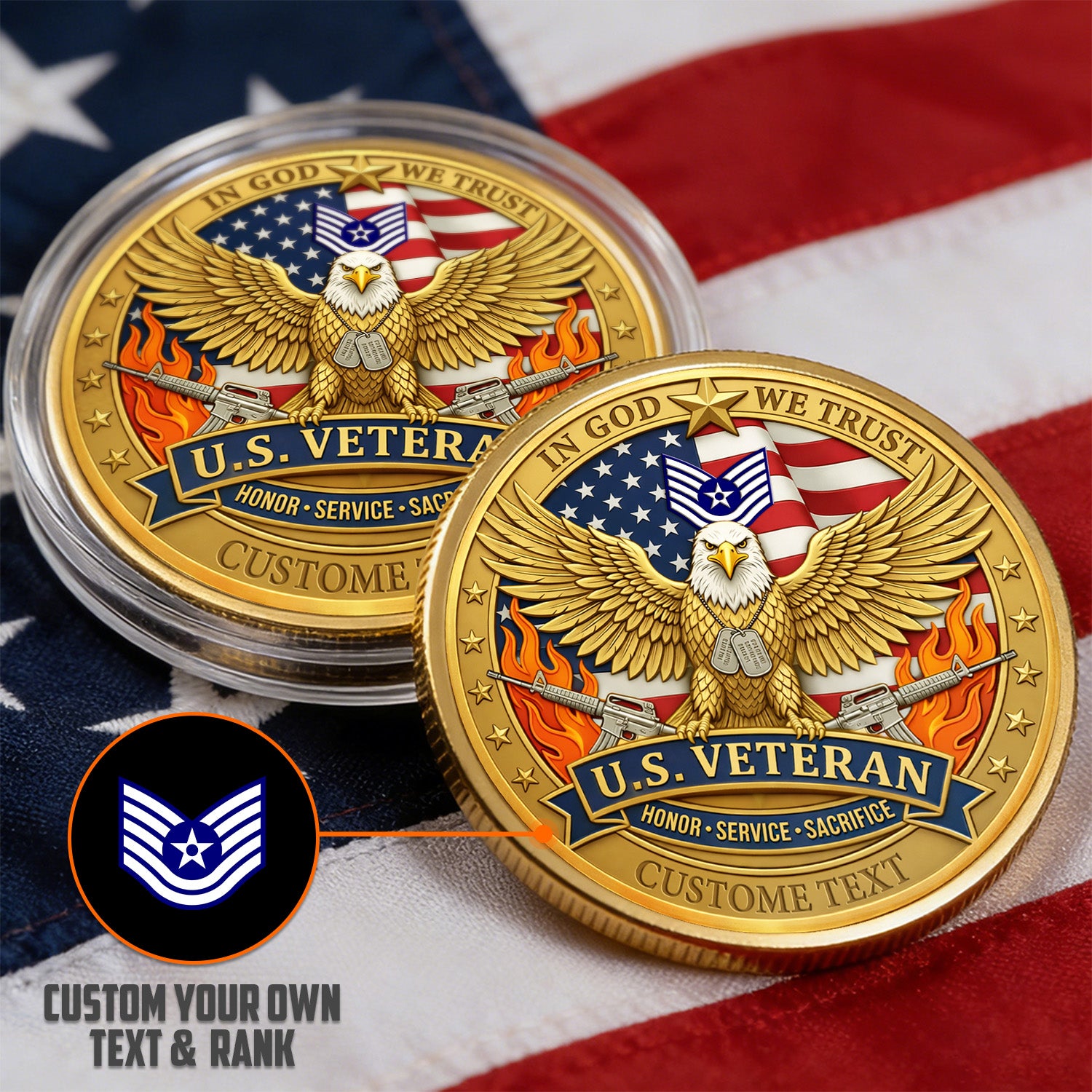 Personalized U.S. Air Force Veteran Eagle Challenge Coin